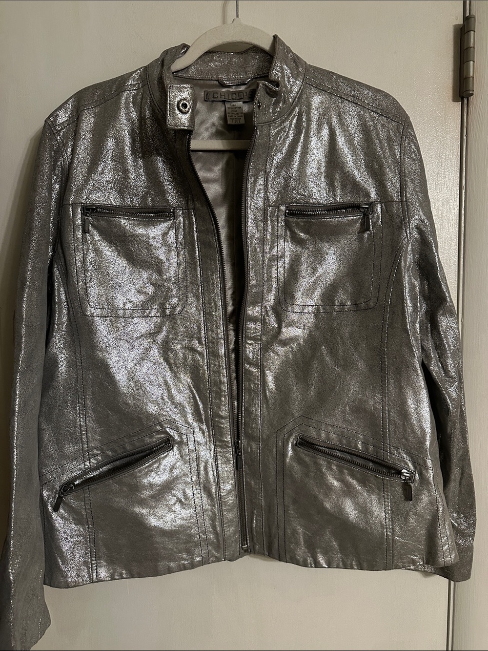 Chico's Shimmering Silver Metallic Jacket